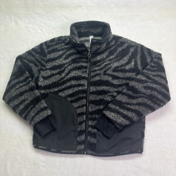 Varley Zebra Print Sherpa Fleece Full Zip Jacket Black Gray Size M - Picture 2 of 11